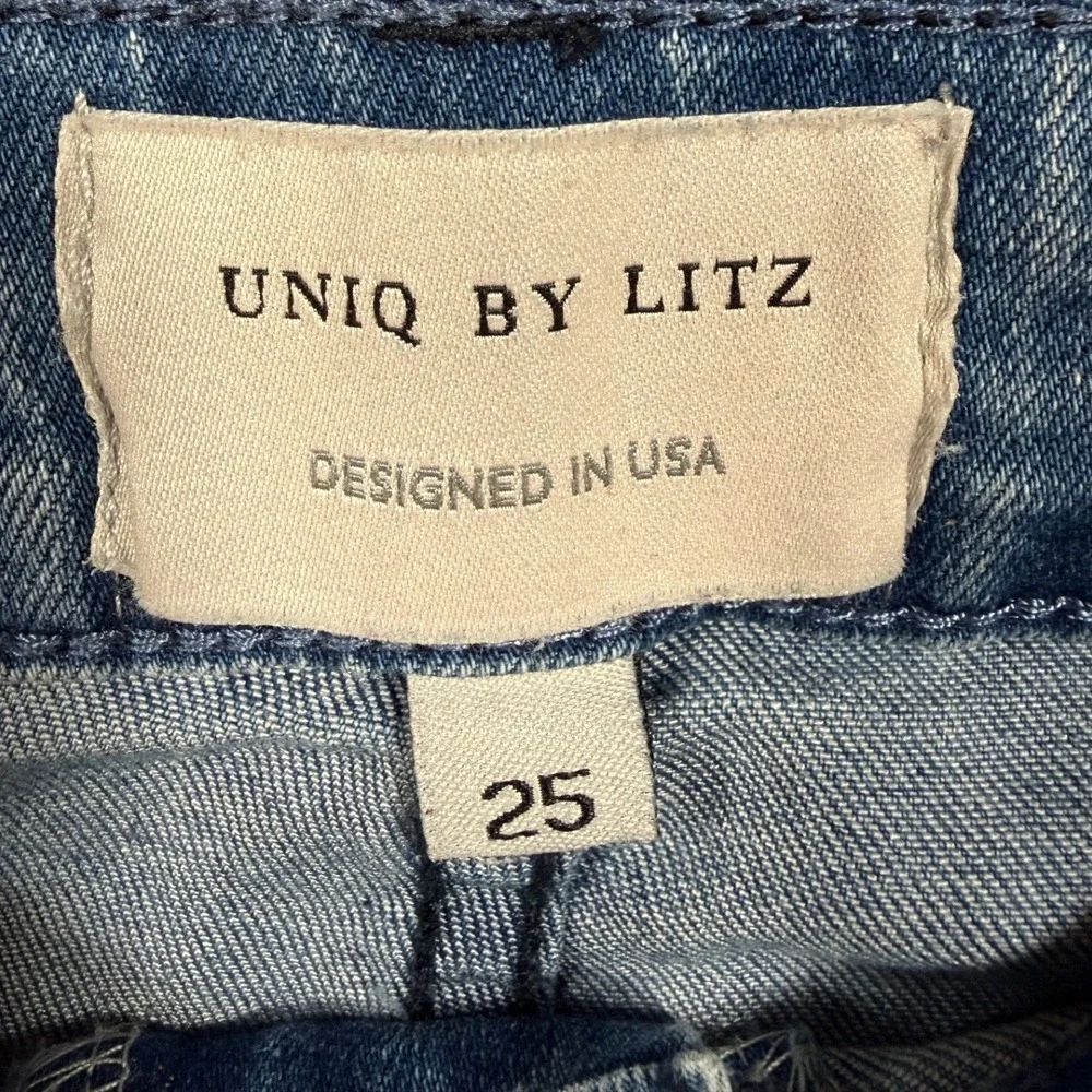 UNIQ By Litz Jeans 25 26 Bell Bottom Extreme Flare Western Festival Boho Raw Hem